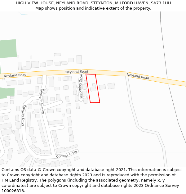 HIGH VIEW HOUSE, NEYLAND ROAD, STEYNTON, MILFORD HAVEN, SA73 1HH: Location map and indicative extent of plot