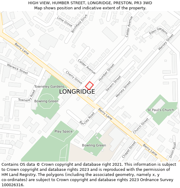 HIGH VIEW, HUMBER STREET, LONGRIDGE, PRESTON, PR3 3WD: Location map and indicative extent of plot