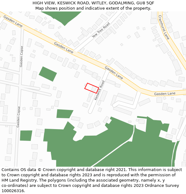 HIGH VIEW, KESWICK ROAD, WITLEY, GODALMING, GU8 5QF: Location map and indicative extent of plot