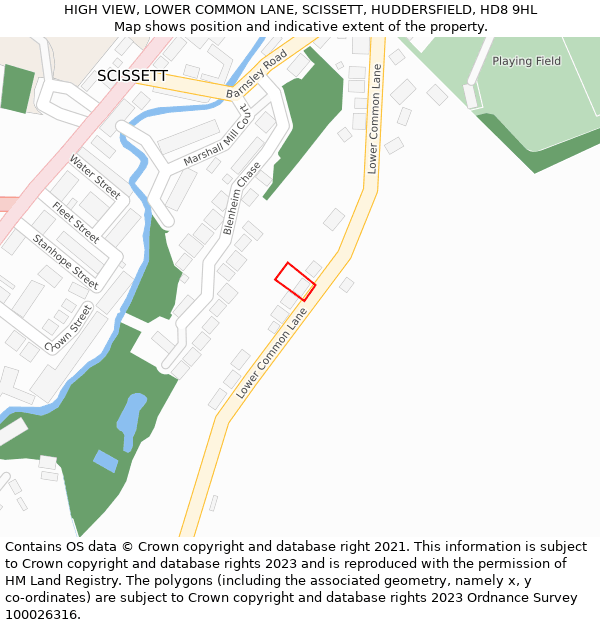 HIGH VIEW, LOWER COMMON LANE, SCISSETT, HUDDERSFIELD, HD8 9HL: Location map and indicative extent of plot