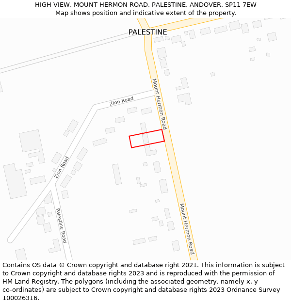 HIGH VIEW, MOUNT HERMON ROAD, PALESTINE, ANDOVER, SP11 7EW: Location map and indicative extent of plot