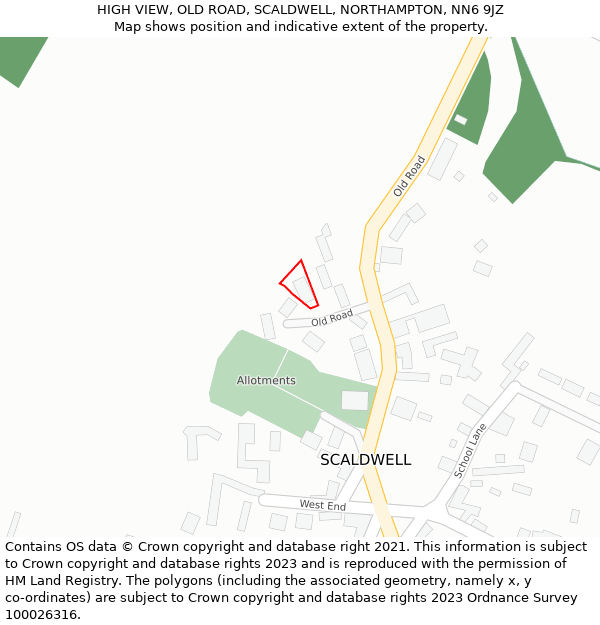 HIGH VIEW, OLD ROAD, SCALDWELL, NORTHAMPTON, NN6 9JZ: Location map and indicative extent of plot