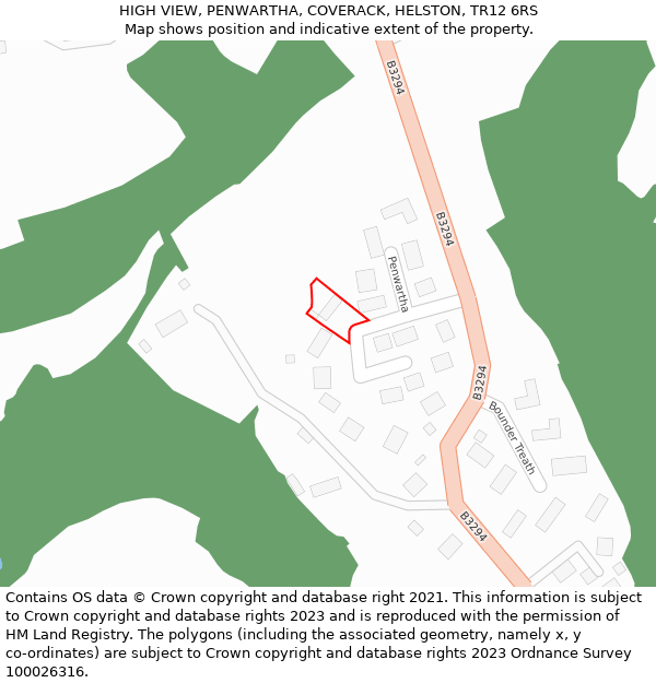 HIGH VIEW, PENWARTHA, COVERACK, HELSTON, TR12 6RS: Location map and indicative extent of plot