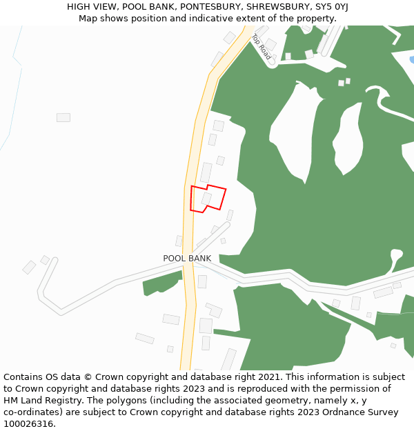 HIGH VIEW, POOL BANK, PONTESBURY, SHREWSBURY, SY5 0YJ: Location map and indicative extent of plot