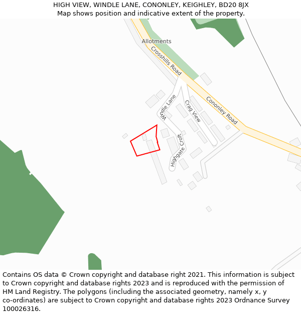 HIGH VIEW, WINDLE LANE, CONONLEY, KEIGHLEY, BD20 8JX: Location map and indicative extent of plot