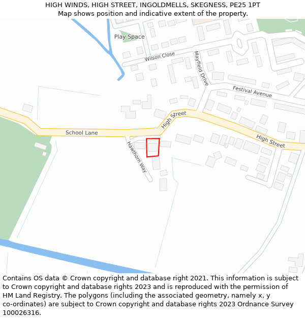 HIGH WINDS, HIGH STREET, INGOLDMELLS, SKEGNESS, PE25 1PT: Location map and indicative extent of plot