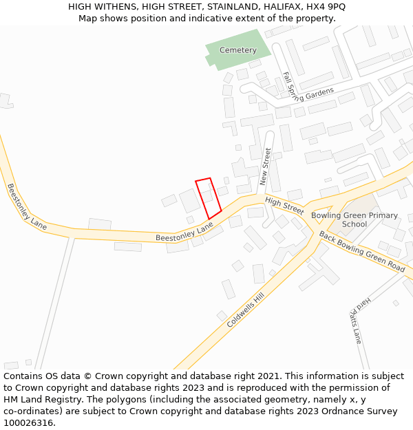 HIGH WITHENS, HIGH STREET, STAINLAND, HALIFAX, HX4 9PQ: Location map and indicative extent of plot