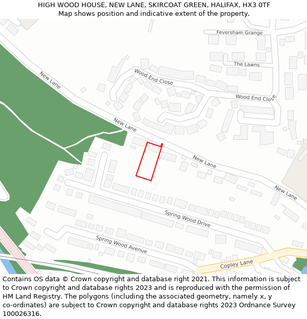 HIGH WOOD HOUSE, NEW LANE, SKIRCOAT GREEN, HALIFAX, HX3 0TF: Location map and indicative extent of plot