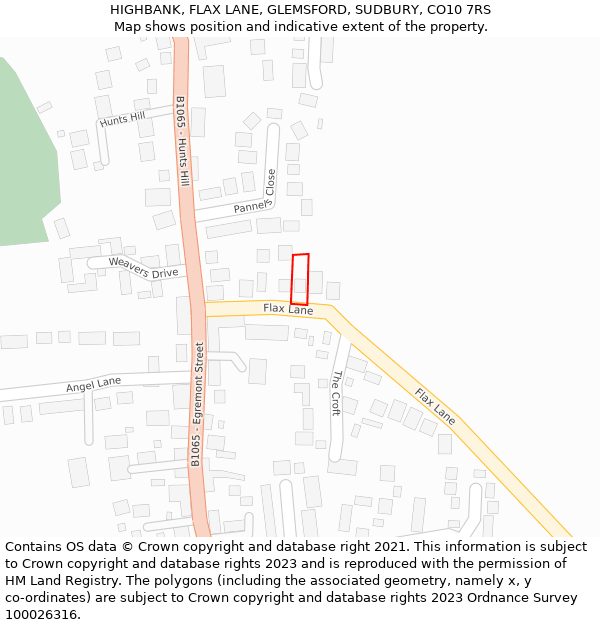 HIGHBANK, FLAX LANE, GLEMSFORD, SUDBURY, CO10 7RS: Location map and indicative extent of plot