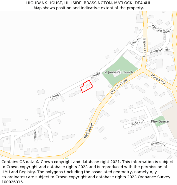 HIGHBANK HOUSE, HILLSIDE, BRASSINGTON, MATLOCK, DE4 4HL: Location map and indicative extent of plot