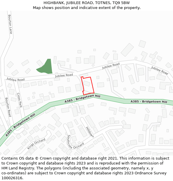 HIGHBANK, JUBILEE ROAD, TOTNES, TQ9 5BW: Location map and indicative extent of plot
