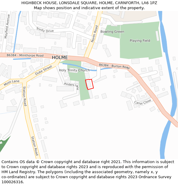 HIGHBECK HOUSE, LONSDALE SQUARE, HOLME, CARNFORTH, LA6 1PZ: Location map and indicative extent of plot