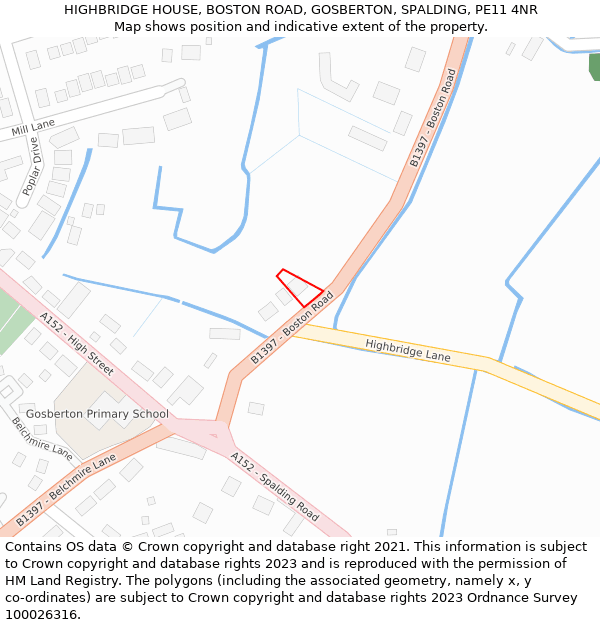 HIGHBRIDGE HOUSE, BOSTON ROAD, GOSBERTON, SPALDING, PE11 4NR: Location map and indicative extent of plot