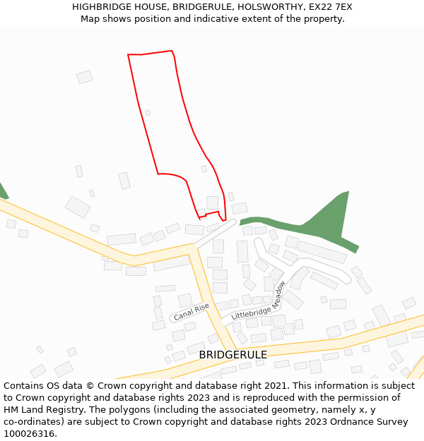 HIGHBRIDGE HOUSE, BRIDGERULE, HOLSWORTHY, EX22 7EX: Location map and indicative extent of plot