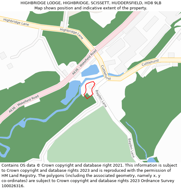HIGHBRIDGE LODGE, HIGHBRIDGE, SCISSETT, HUDDERSFIELD, HD8 9LB: Location map and indicative extent of plot