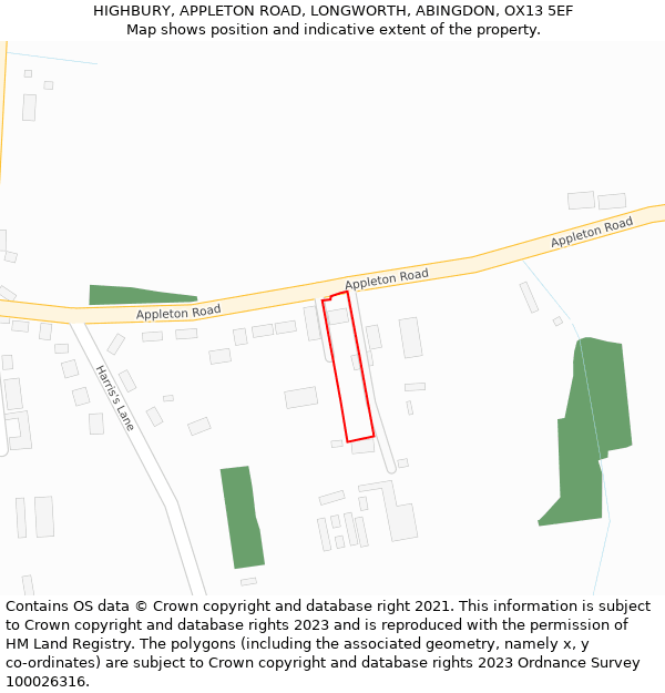 HIGHBURY, APPLETON ROAD, LONGWORTH, ABINGDON, OX13 5EF: Location map and indicative extent of plot