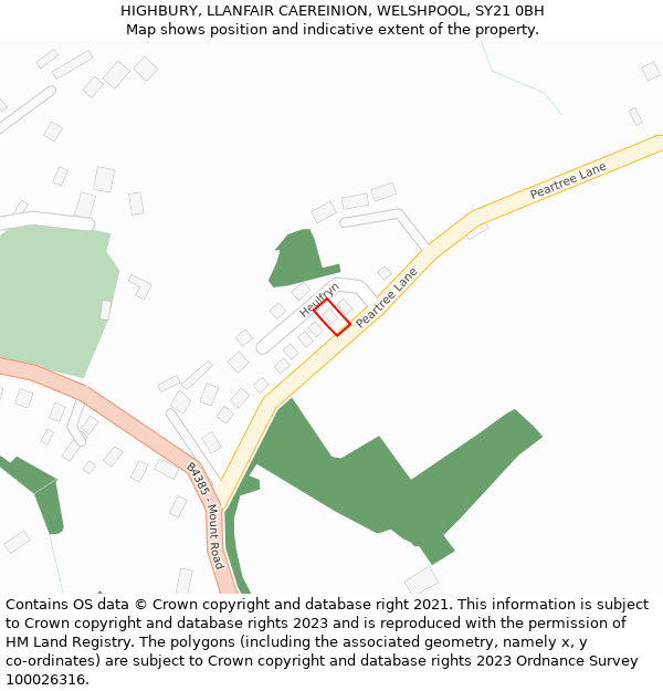 HIGHBURY, LLANFAIR CAEREINION, WELSHPOOL, SY21 0BH: Location map and indicative extent of plot