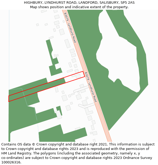 HIGHBURY, LYNDHURST ROAD, LANDFORD, SALISBURY, SP5 2AS: Location map and indicative extent of plot