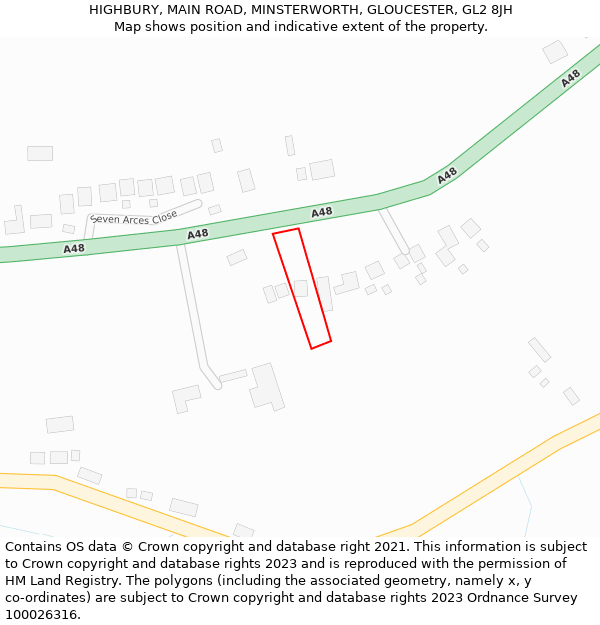 HIGHBURY, MAIN ROAD, MINSTERWORTH, GLOUCESTER, GL2 8JH: Location map and indicative extent of plot