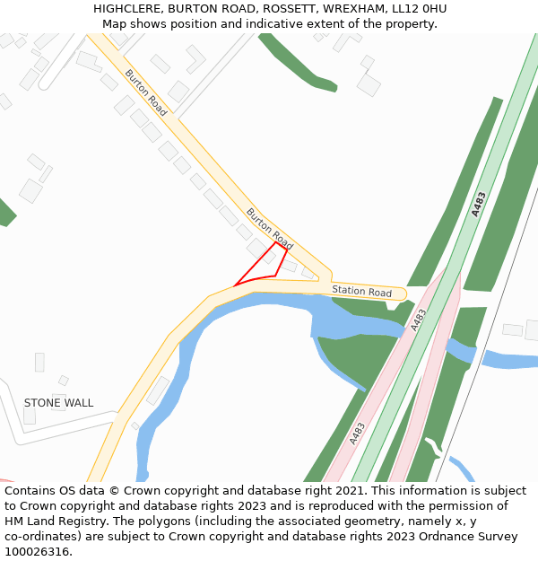 HIGHCLERE, BURTON ROAD, ROSSETT, WREXHAM, LL12 0HU: Location map and indicative extent of plot