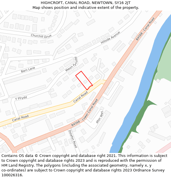 HIGHCROFT, CANAL ROAD, NEWTOWN, SY16 2JT: Location map and indicative extent of plot