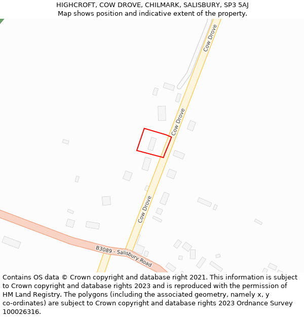 HIGHCROFT, COW DROVE, CHILMARK, SALISBURY, SP3 5AJ: Location map and indicative extent of plot