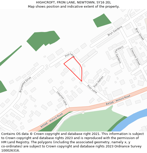 HIGHCROFT, FRON LANE, NEWTOWN, SY16 2EL: Location map and indicative extent of plot