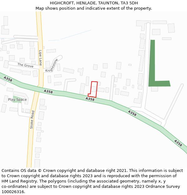 HIGHCROFT, HENLADE, TAUNTON, TA3 5DH: Location map and indicative extent of plot