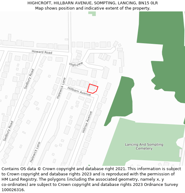 HIGHCROFT, HILLBARN AVENUE, SOMPTING, LANCING, BN15 0LR: Location map and indicative extent of plot