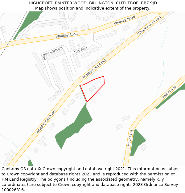 HIGHCROFT, PAINTER WOOD, BILLINGTON, CLITHEROE, BB7 9JD: Location map and indicative extent of plot