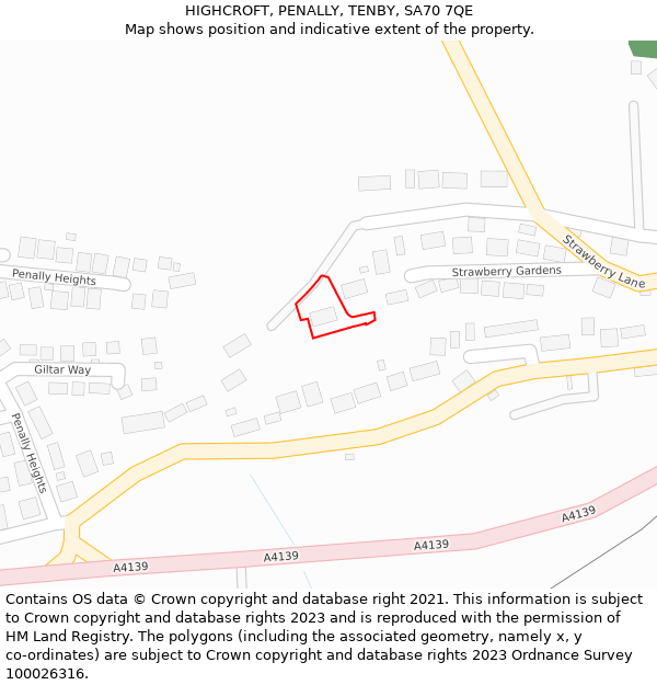 HIGHCROFT, PENALLY, TENBY, SA70 7QE: Location map and indicative extent of plot
