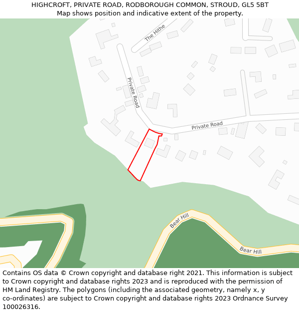 HIGHCROFT, PRIVATE ROAD, RODBOROUGH COMMON, STROUD, GL5 5BT: Location map and indicative extent of plot