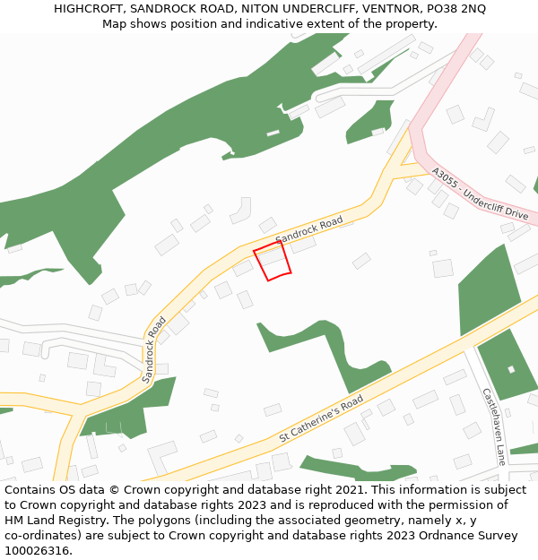 HIGHCROFT, SANDROCK ROAD, NITON UNDERCLIFF, VENTNOR, PO38 2NQ: Location map and indicative extent of plot