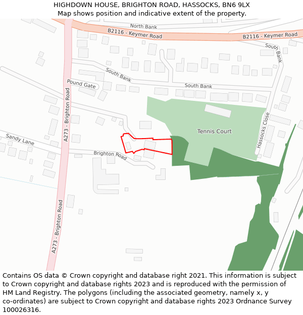 HIGHDOWN HOUSE, BRIGHTON ROAD, HASSOCKS, BN6 9LX: Location map and indicative extent of plot