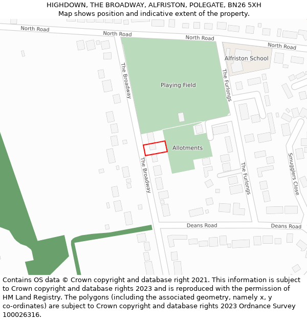 HIGHDOWN, THE BROADWAY, ALFRISTON, POLEGATE, BN26 5XH: Location map and indicative extent of plot