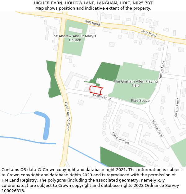 HIGHER BARN, HOLLOW LANE, LANGHAM, HOLT, NR25 7BT: Location map and indicative extent of plot