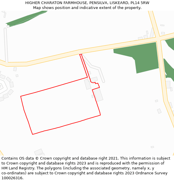 HIGHER CHARATON FARMHOUSE, PENSILVA, LISKEARD, PL14 5RW: Location map and indicative extent of plot