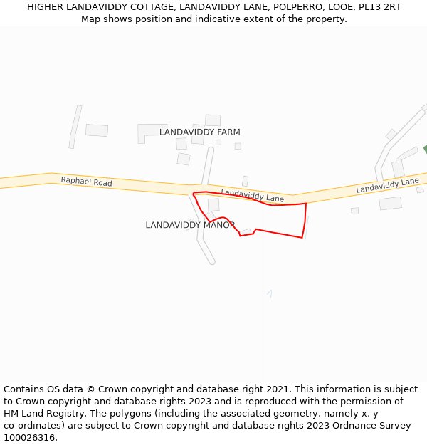 HIGHER LANDAVIDDY COTTAGE, LANDAVIDDY LANE, POLPERRO, LOOE, PL13 2RT: Location map and indicative extent of plot