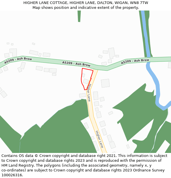 HIGHER LANE COTTAGE, HIGHER LANE, DALTON, WIGAN, WN8 7TW: Location map and indicative extent of plot