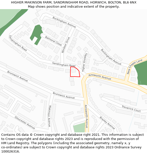 HIGHER MAKINSON FARM, SANDRINGHAM ROAD, HORWICH, BOLTON, BL6 6NX: Location map and indicative extent of plot
