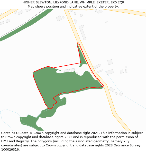HIGHER SLEWTON, LILYPOND LANE, WHIMPLE, EXETER, EX5 2QP: Location map and indicative extent of plot