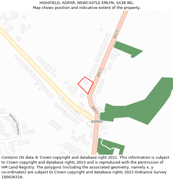 HIGHFIELD, ADPAR, NEWCASTLE EMLYN, SA38 9EL: Location map and indicative extent of plot