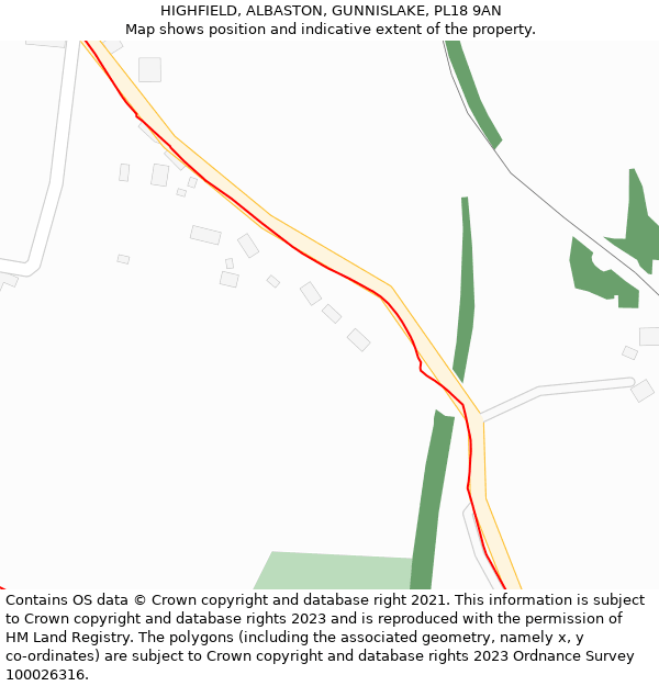 HIGHFIELD, ALBASTON, GUNNISLAKE, PL18 9AN: Location map and indicative extent of plot