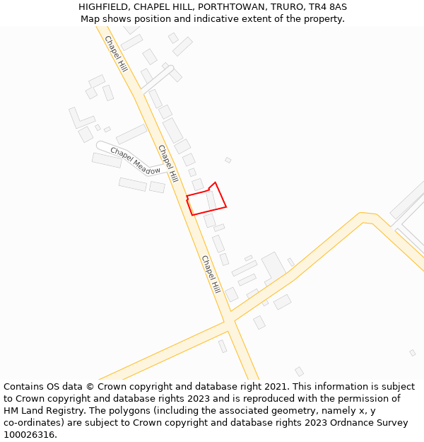 HIGHFIELD, CHAPEL HILL, PORTHTOWAN, TRURO, TR4 8AS: Location map and indicative extent of plot