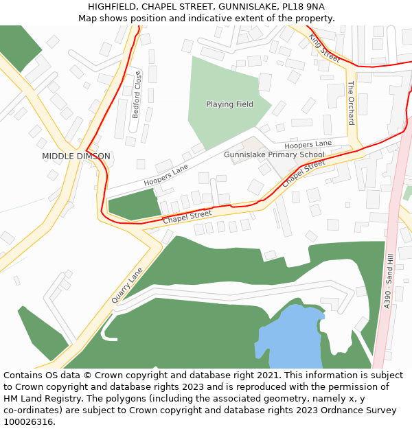 HIGHFIELD, CHAPEL STREET, GUNNISLAKE, PL18 9NA: Location map and indicative extent of plot