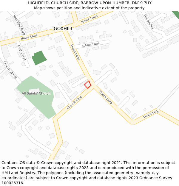 HIGHFIELD, CHURCH SIDE, BARROW-UPON-HUMBER, DN19 7HY: Location map and indicative extent of plot