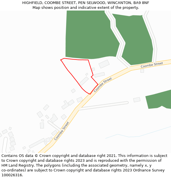 HIGHFIELD, COOMBE STREET, PEN SELWOOD, WINCANTON, BA9 8NF: Location map and indicative extent of plot