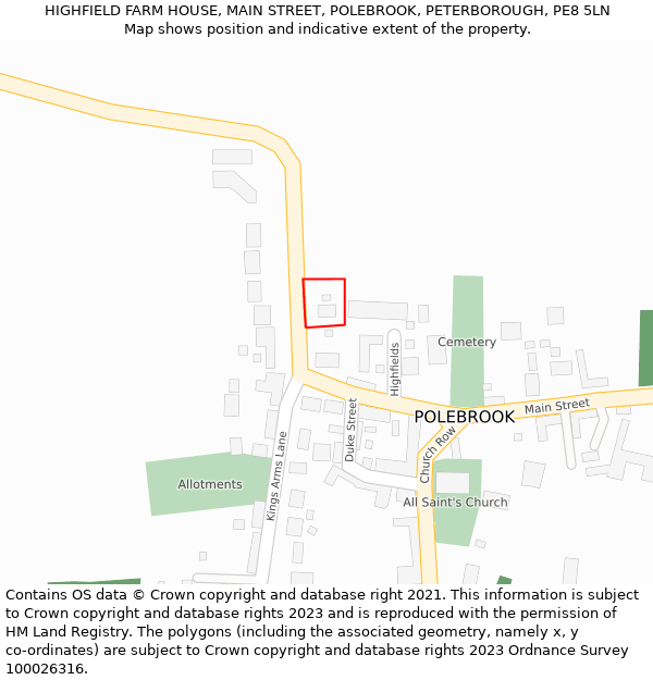 HIGHFIELD FARM HOUSE, MAIN STREET, POLEBROOK, PETERBOROUGH, PE8 5LN: Location map and indicative extent of plot