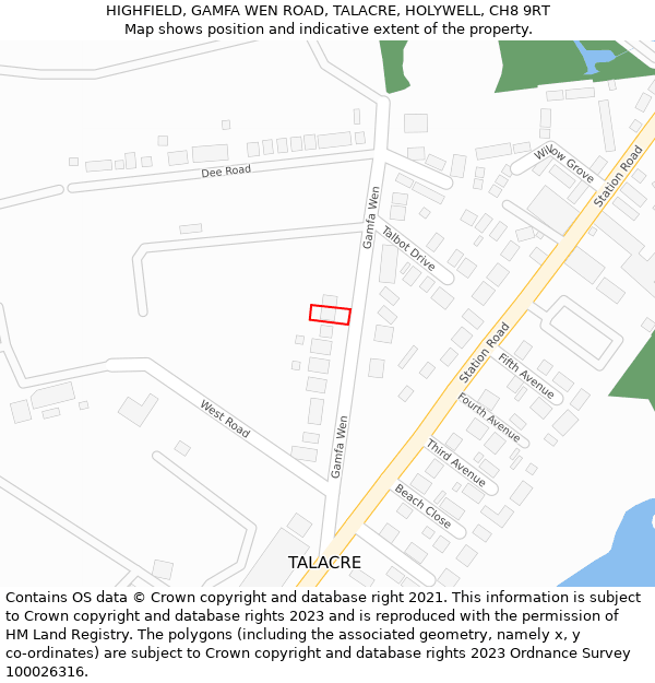HIGHFIELD, GAMFA WEN ROAD, TALACRE, HOLYWELL, CH8 9RT: Location map and indicative extent of plot