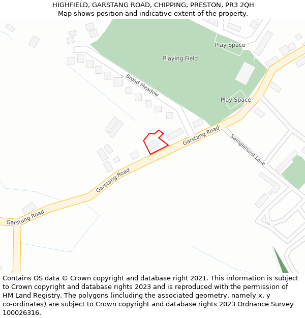 HIGHFIELD, GARSTANG ROAD, CHIPPING, PRESTON, PR3 2QH: Location map and indicative extent of plot